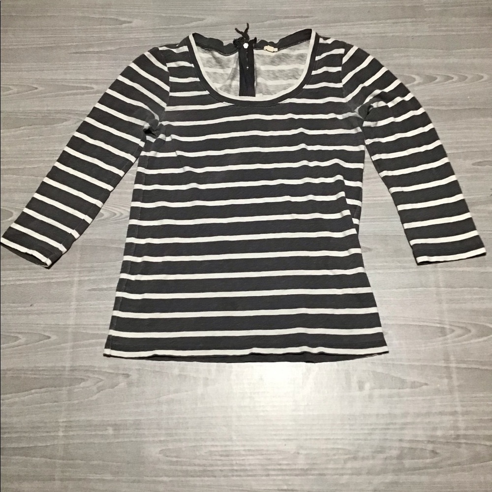 -J Crew gray striped tee w back zipper. Small